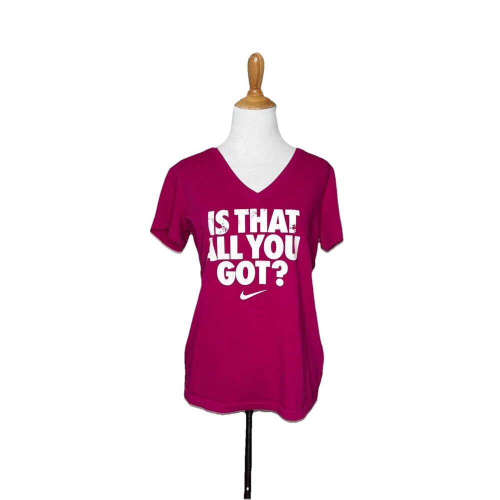 Nike Dri-Fit Pink Short Sleeve Athletic Is That All you Got Shirt V Neck Size M